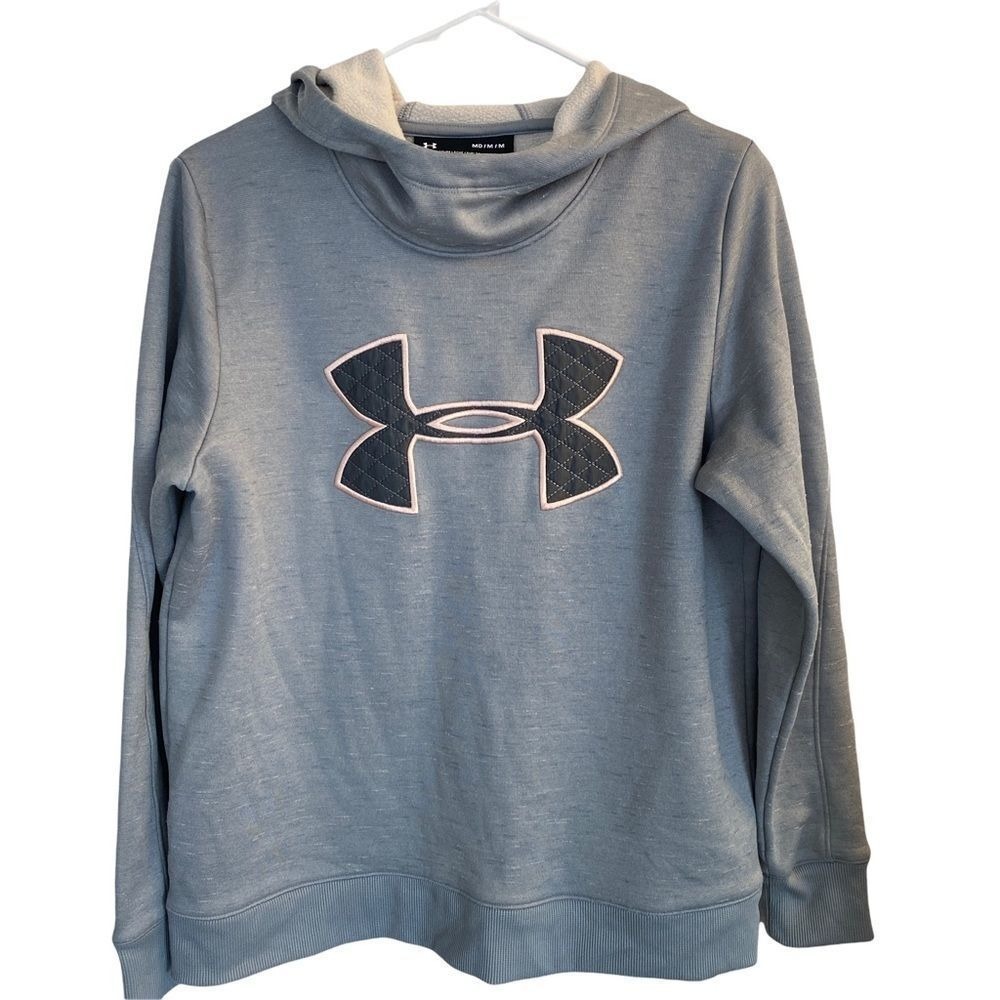 Under Armour Hoodie Womens Medium Gray ColdGear Logo Funnel Neck‎ Pullover Loose